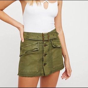 Free People Hangin On Tight Cotton Mini Skirt Army Green